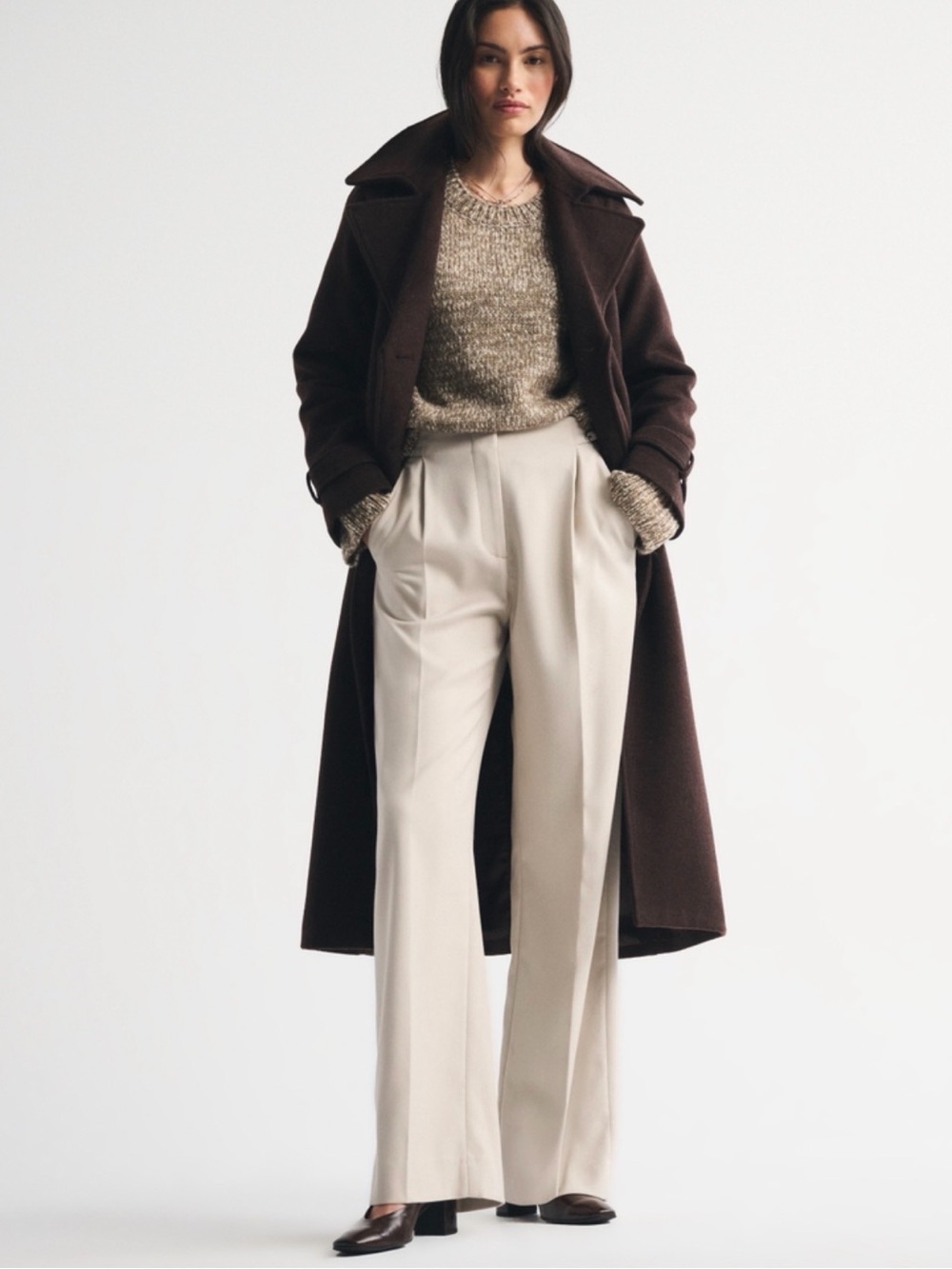 Abercrombie Sloane Tailored Wide Leg Pants Cream High Rise Trousers Size 12 Long